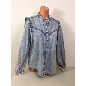 Garcia Denim Shirt Acid Wash Ruffle Trim Womens XL